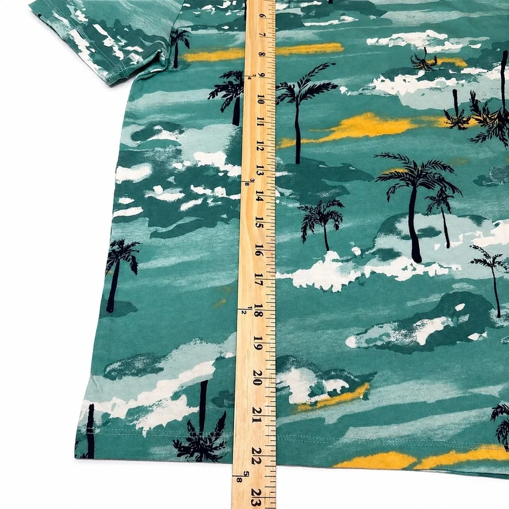 Old Navy | Boys Teal Green Tropical Palm Tree Print T-Shirt | Size L 10-12